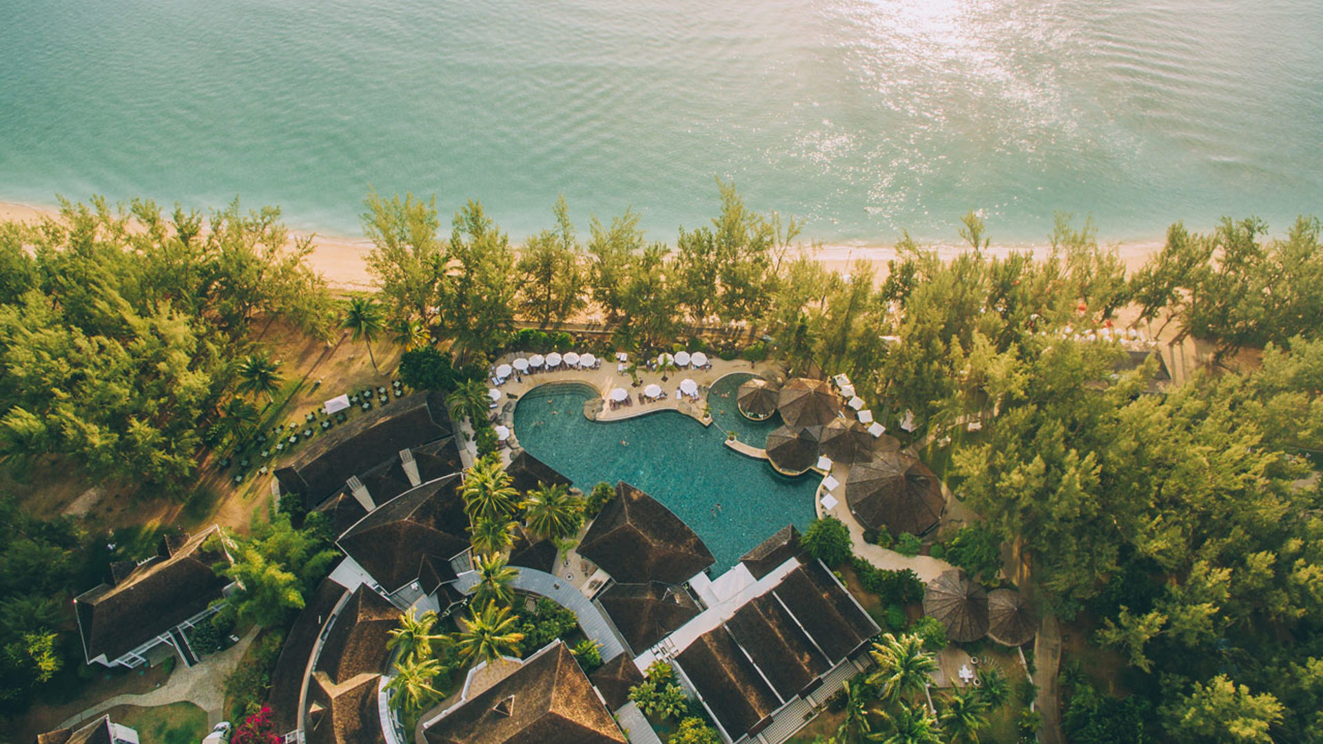 Aerial shot of LUX* Saint Gilles at sunset hour